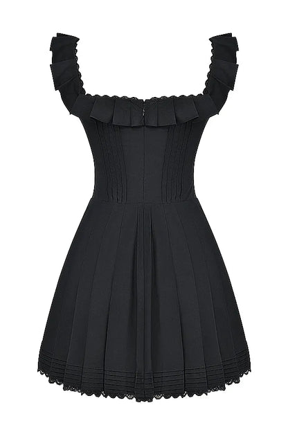 Jemima Black Pin Tuck Pleated Dress