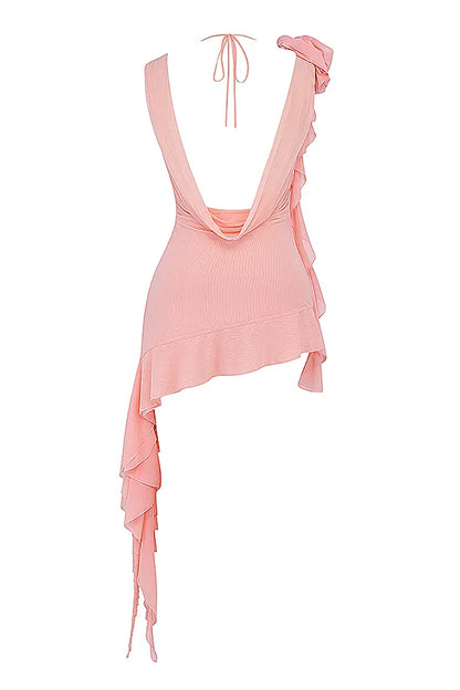 Charla Soft Apricot Ruffle Mini Dress