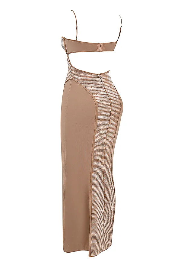 Bonita Cafe Au Lait Sequin Maxi Dress