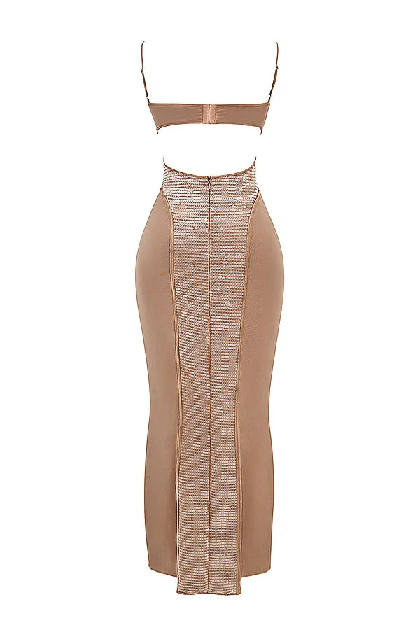 Bonita Cafe Au Lait Sequin Maxi Dress