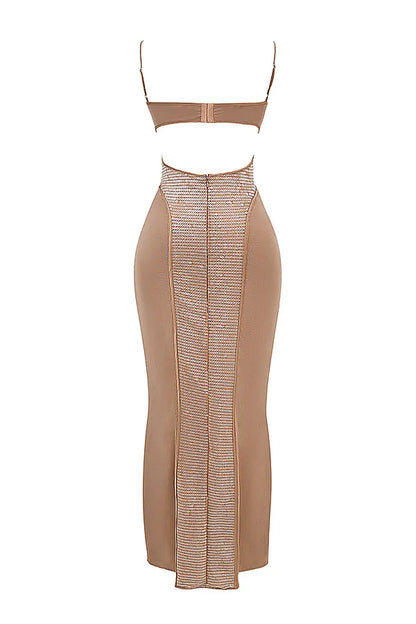 Bonita Cafe Au Lait Sequin Maxi Dress