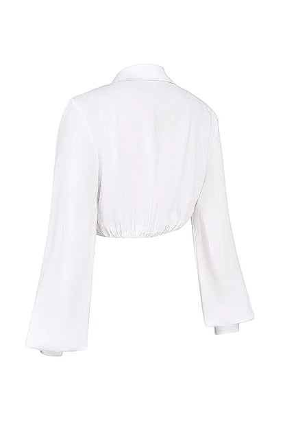 Palmer White Plunge Blouson Top