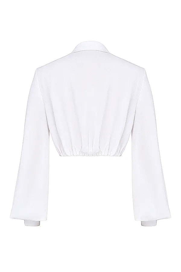 Palmer White Plunge Blouson Top