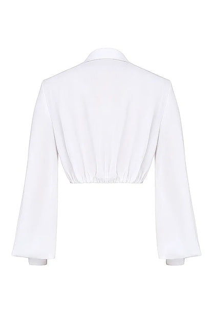 Palmer White Plunge Blouson Top