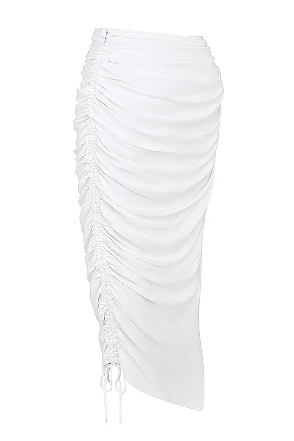 Loie White Gathered Maxi Skirt