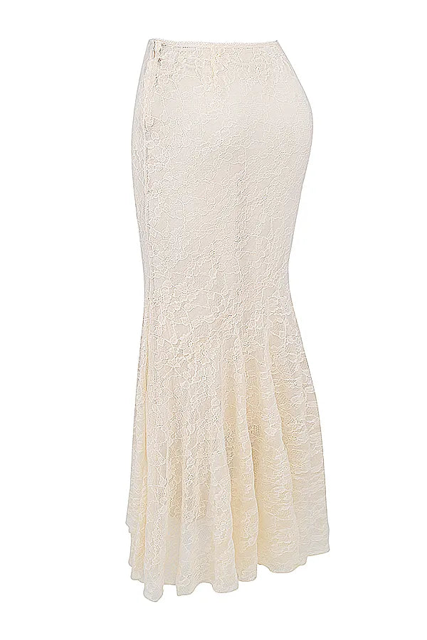 Therese Vintage Cream Lace Maxi Skirt