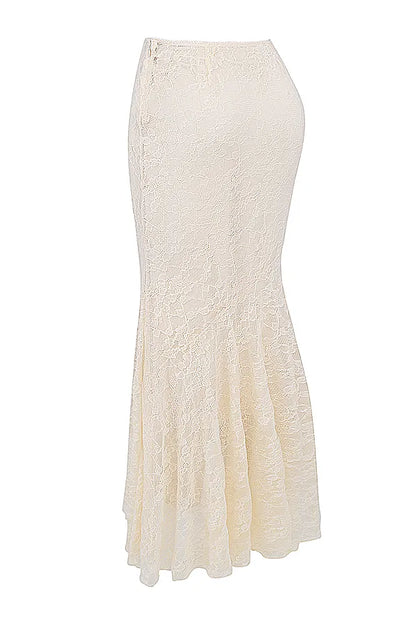 Therese Vintage Cream Lace Maxi Skirt