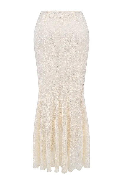 Therese Vintage Cream Lace Maxi Skirt