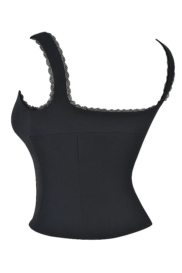 Noura Black Lace Trim Top