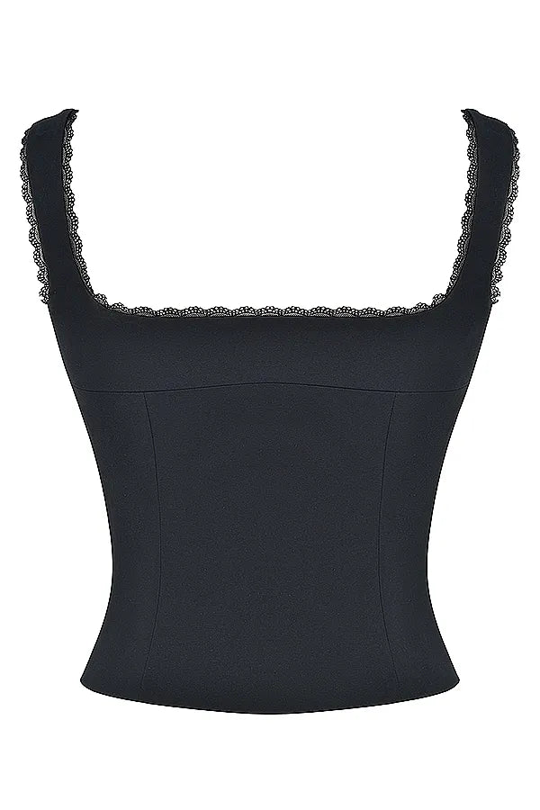 Noura Black Lace Trim Top
