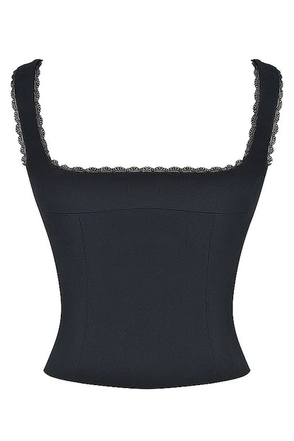Noura Black Lace Trim Top