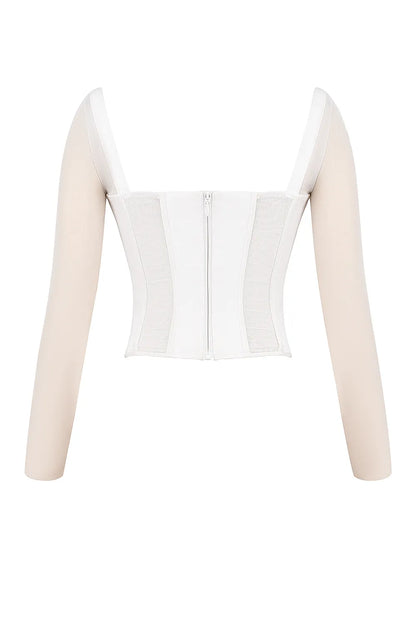 Araminta White Long Sleeve Mesh Corset