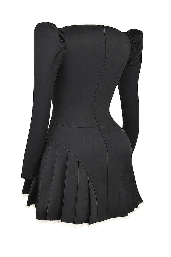 Larisa Black & Cream Pleated Mini Dress