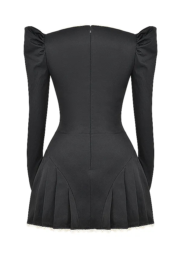 Larisa Black & Cream Pleated Mini Dress