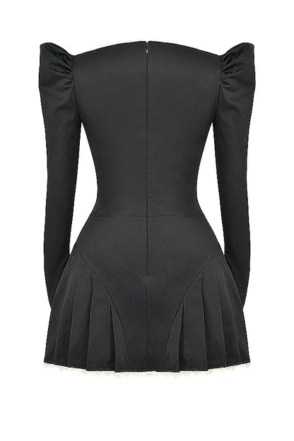 Larisa Black & Cream Pleated Mini Dress