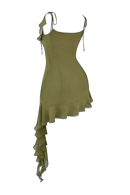 Marcia Olive Ruffle Mini Dress