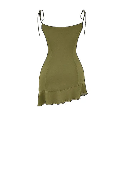 Marcia Olive Ruffle Mini Dress