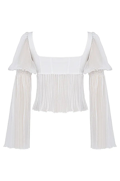 Lucie White Pleated Top