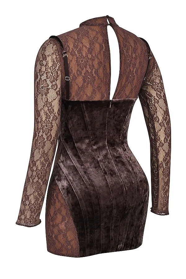 Marica Brown Velvet & Lace Corset Dress