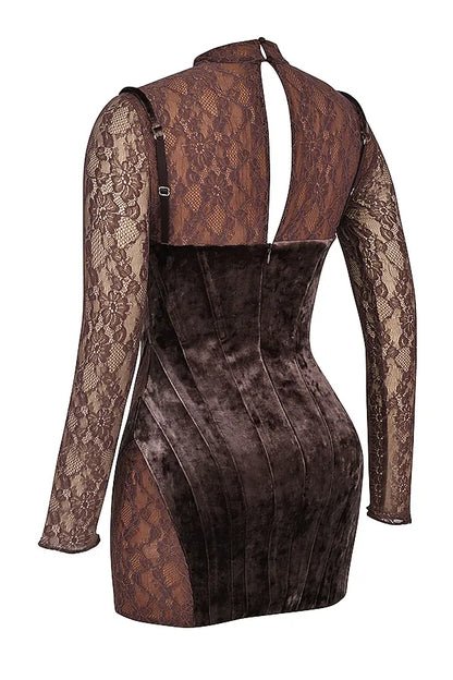Marica Brown Velvet & Lace Corset Dress