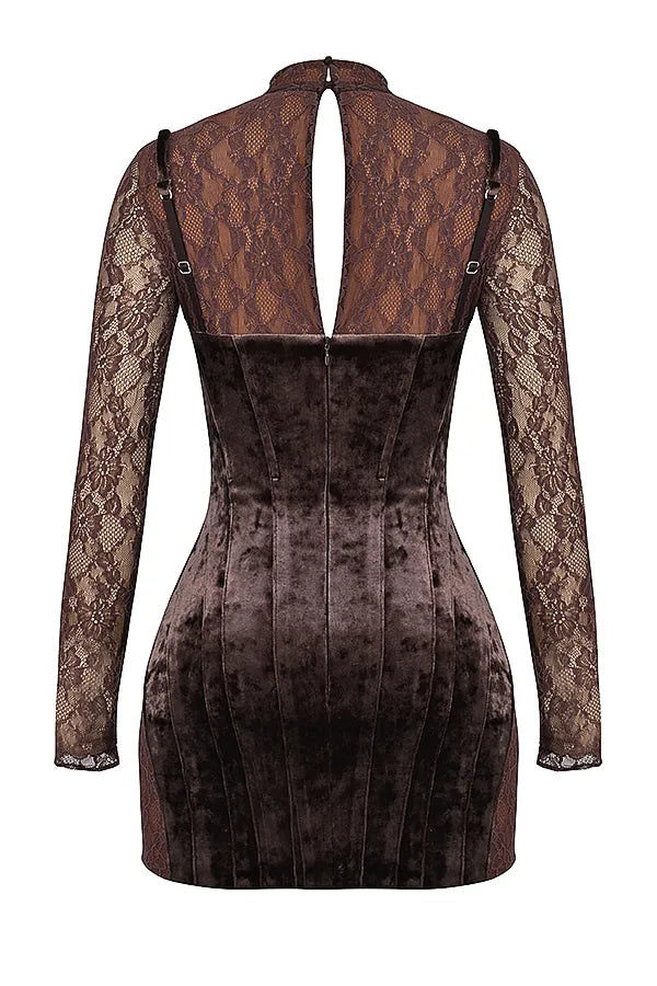 Marica Brown Velvet & Lace Corset Dress