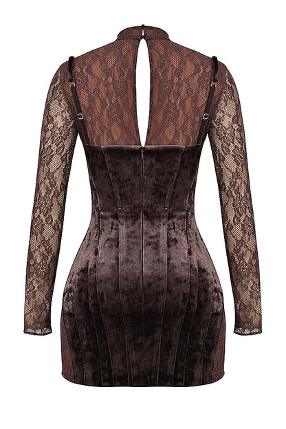 Marica Brown Velvet & Lace Corset Dress