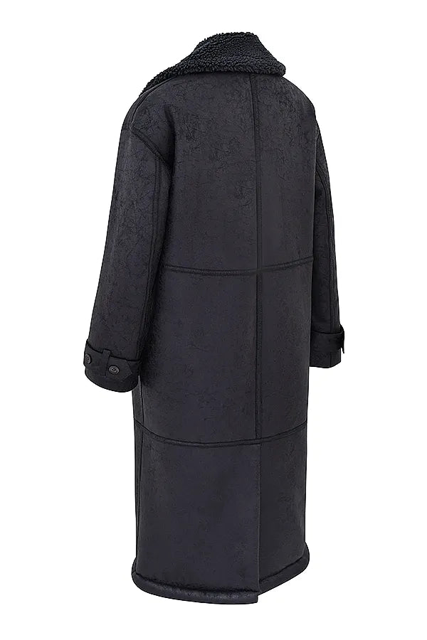 Deiji Grey Vegan Shearling Coat