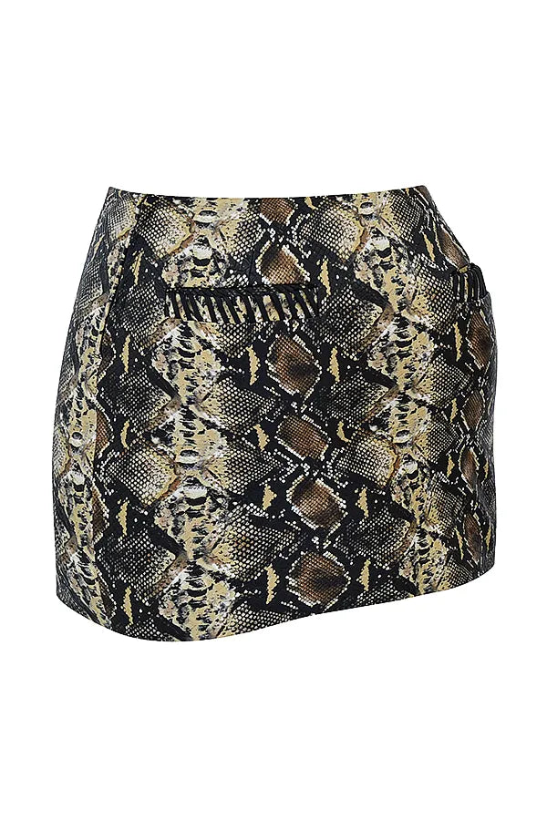 Lena Snake Print Vegan Leather Skirt
