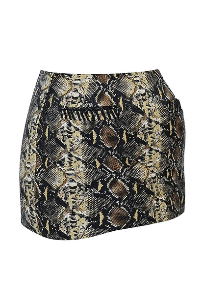 Lena Snake Print Vegan Leather Skirt