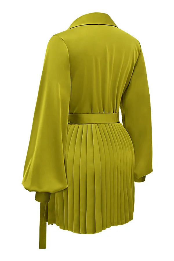 Allegra Chartreuse Pleated Shirt Dress