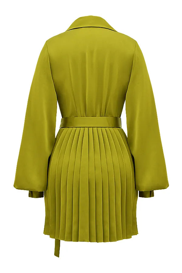 Allegra Chartreuse Pleated Shirt Dress