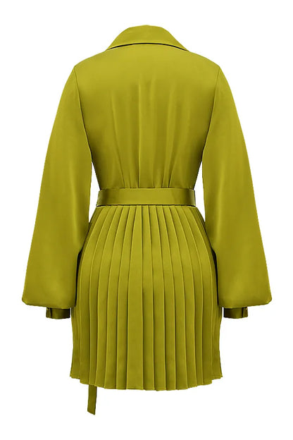 Allegra Chartreuse Pleated Shirt Dress