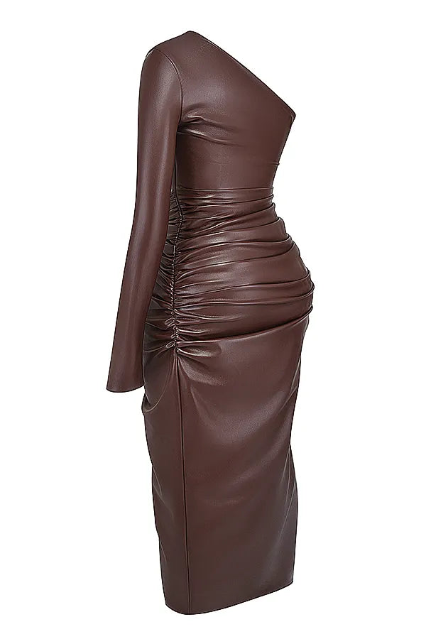 Octavia Cocoa Vegan Leather Maxi Dress