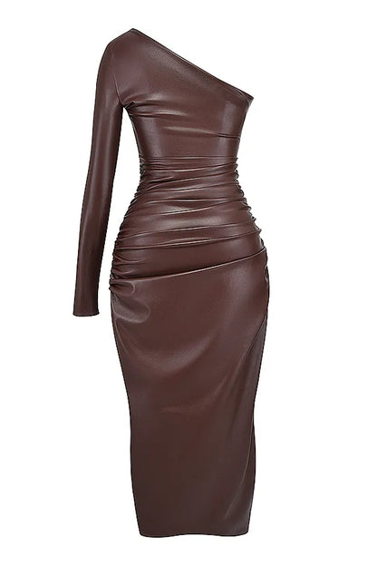 Octavia Cocoa Vegan Leather Maxi Dress