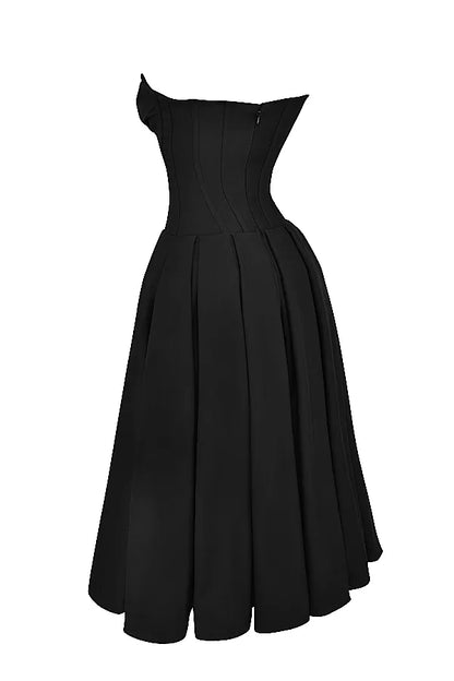 Lady Black Strapless Midi Dress