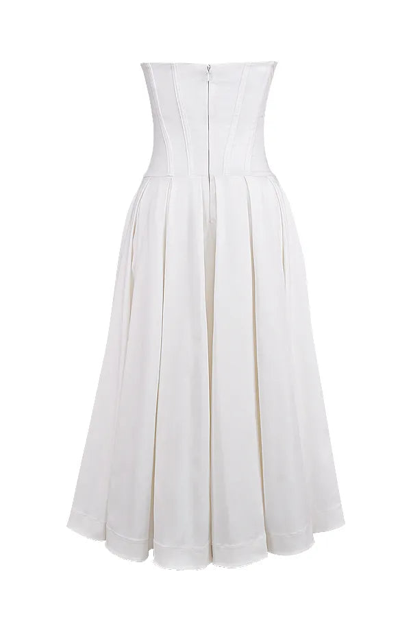 Lady White Strapless Midi Dress