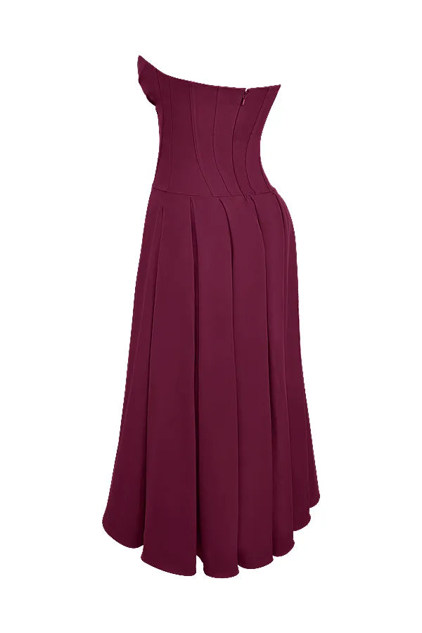 Lady Wine Strapless Midi Dress