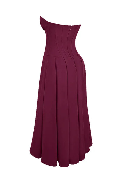 Lady Wine Strapless Midi Dress