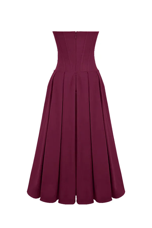 Lady Wine Strapless Midi Dress