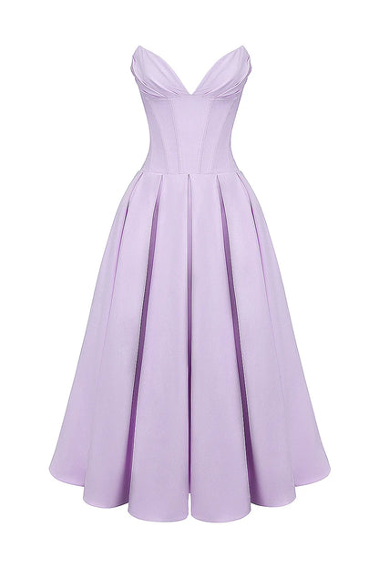 Lady Orchid Twill Strapless Tulle Midi Dress