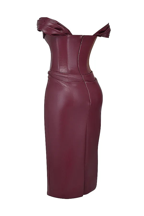 Raven Mulberry Vegan Leather Corset Dress