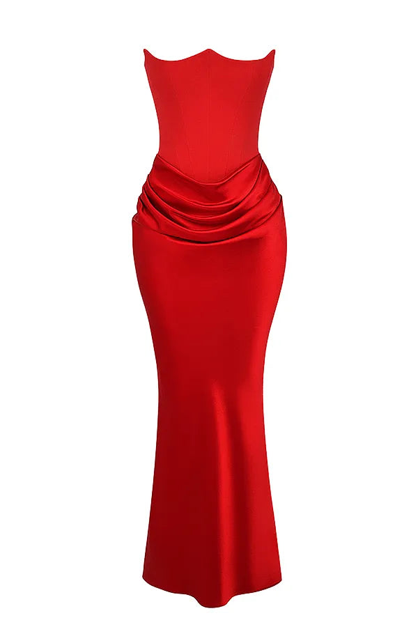 Persephone Scarlet Strapless Corset Maxi Dress