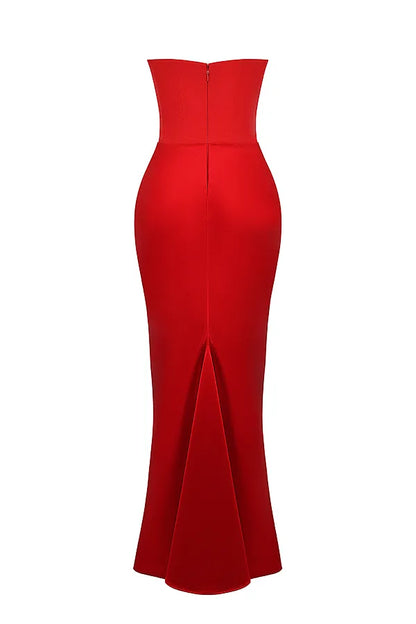 Persephone Scarlet Strapless Corset Maxi Dress