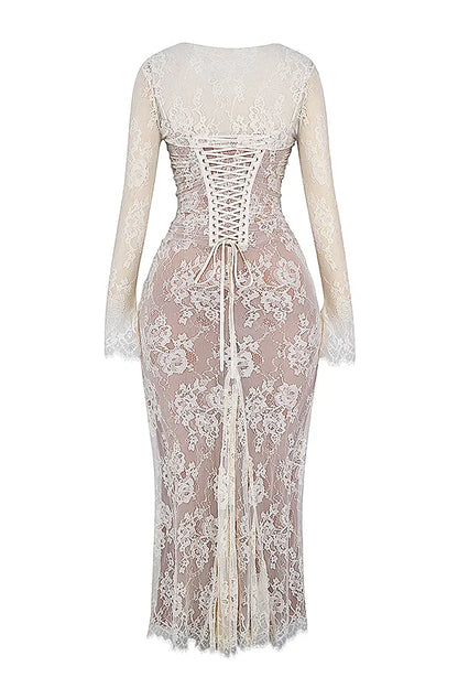Artemis Vintage Cream Lace Maxi Dress