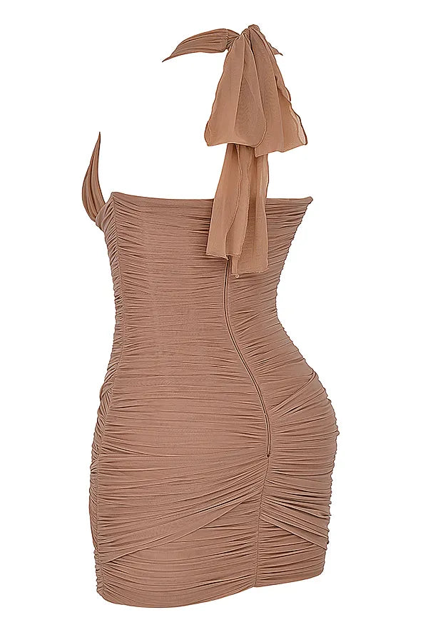 Laetitia Hazelnut Gathered Mini Dress