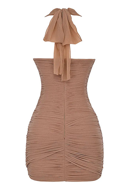 Laetitia Hazelnut Gathered Mini Dress