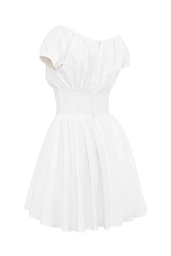 Nala White Cotton Gathered Mini Dress