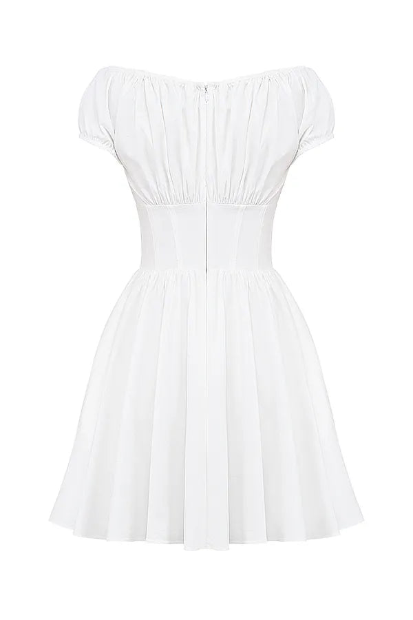 Nala White Cotton Gathered Mini Dress