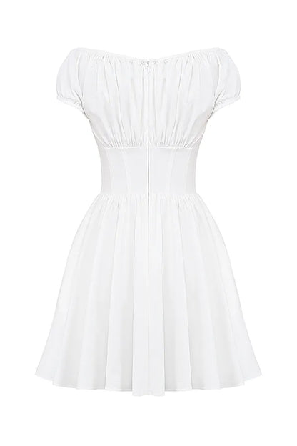 Nala White Cotton Gathered Mini Dress