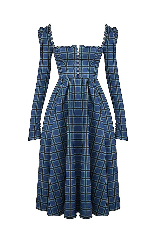 Delia Blue Tartan Midi Dress
